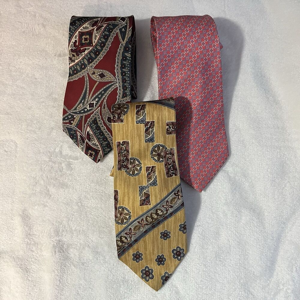 Men’s 100% Silk Neck Ties Lot 3‎ Geometric Jos A Banks Bill Blass Christian Dior